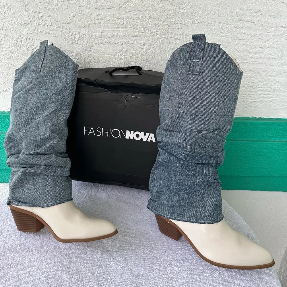 Fashion Nova Coolest In The Streets Knee High Boots Dark Denm Size 9 NWT - Picture 15 of 15